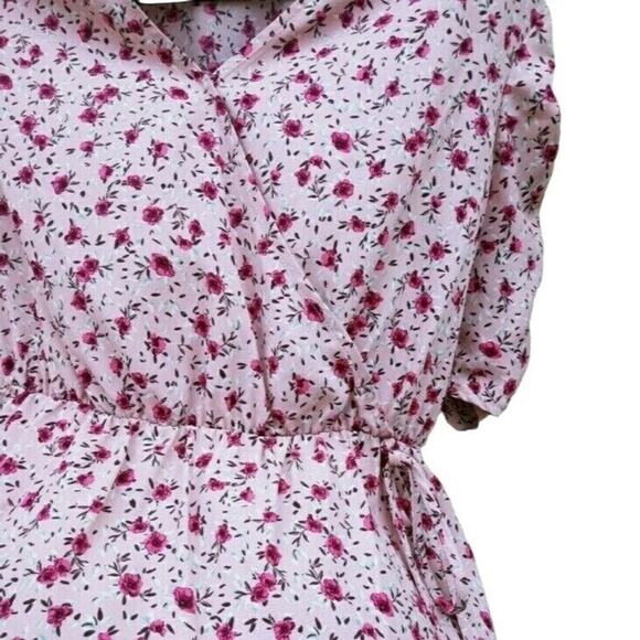 Pleione Cottage Core Top Womans S V Neck Pink Floral Flowy Summer Coquette - Picture 2 of 4